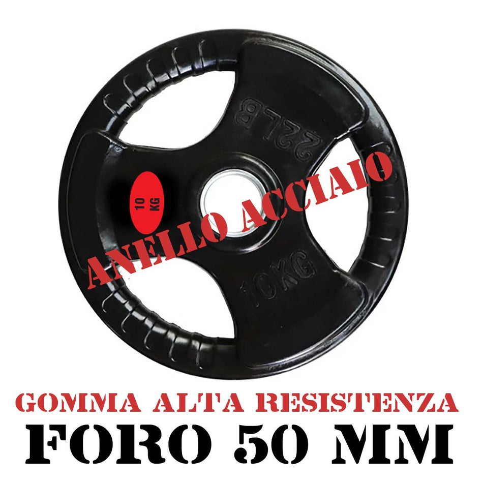 TRIGRIP GUMIJAS DISKA SVARS 10 KG AR TĒRAUDA ROKTURI UN Gredzenu, 50 MM ATURUMS