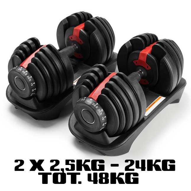 COPPIA MANUBRI REGOLABILI 24 KG  CADAUNO ADJUSTABLE DUMBBELLS GYM PALESTRA BODYBUILDING GYM